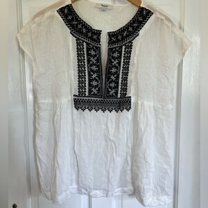Madewell Sheer embroidered black & white top size large